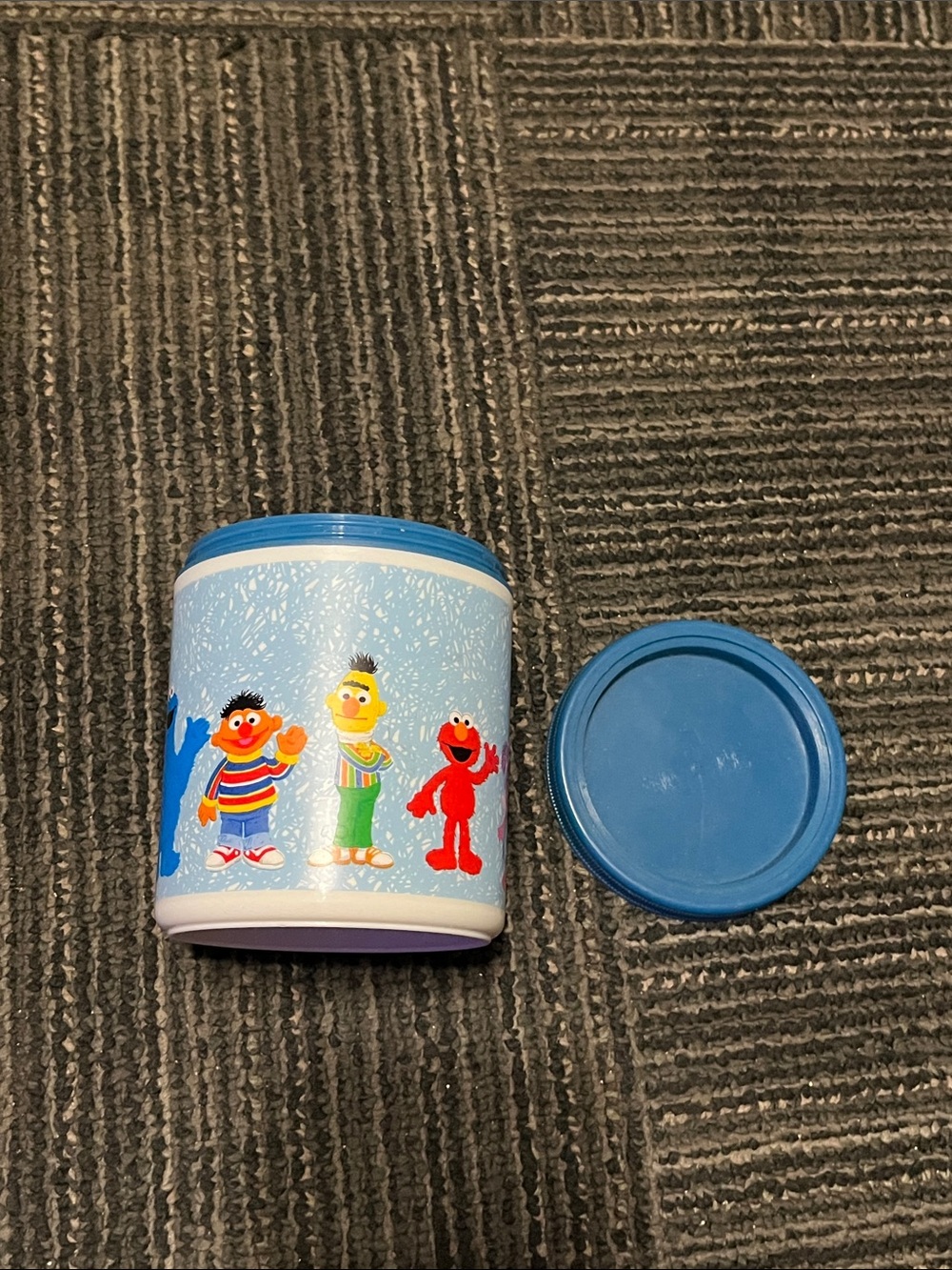 2012 Sesame Street Blue Snack Canister with Ernie, Bert & Elmo